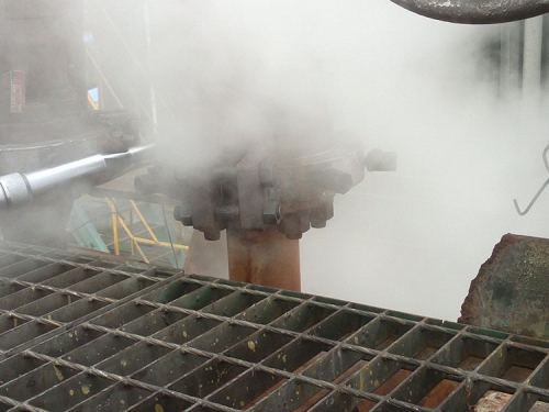 辽化烯烃厂裂解炉安全阀泄漏，DN100PN12.0MPa，温度360℃，采用特制夹具和高温胶实施堵漏成功。